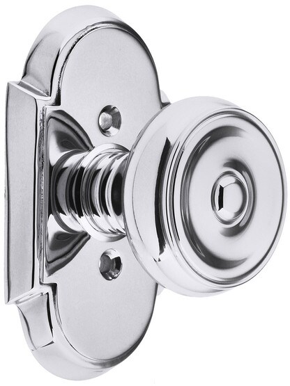 Arched Rosette Set With Waverly Knobs in Polished Chrome.